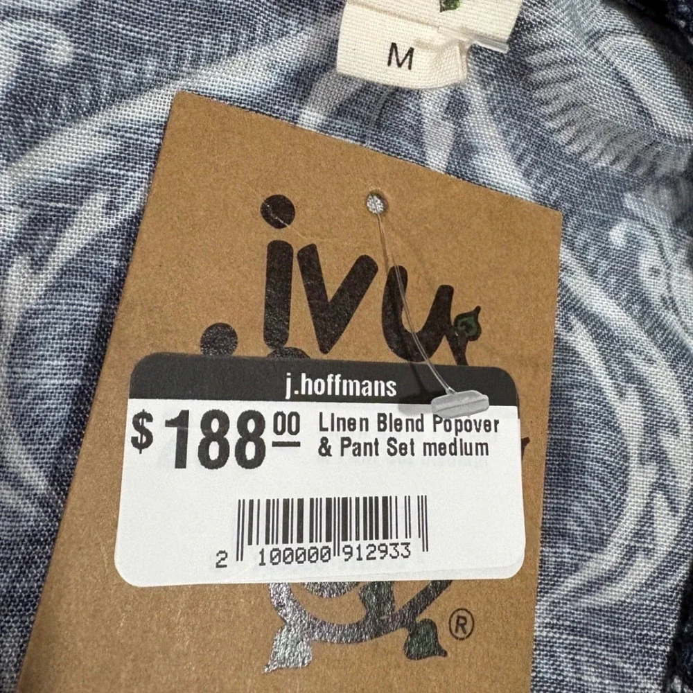 NWT Ivy Jane Popover & Pant Set Womens Medium Blue Linen Blend Paisley Damask